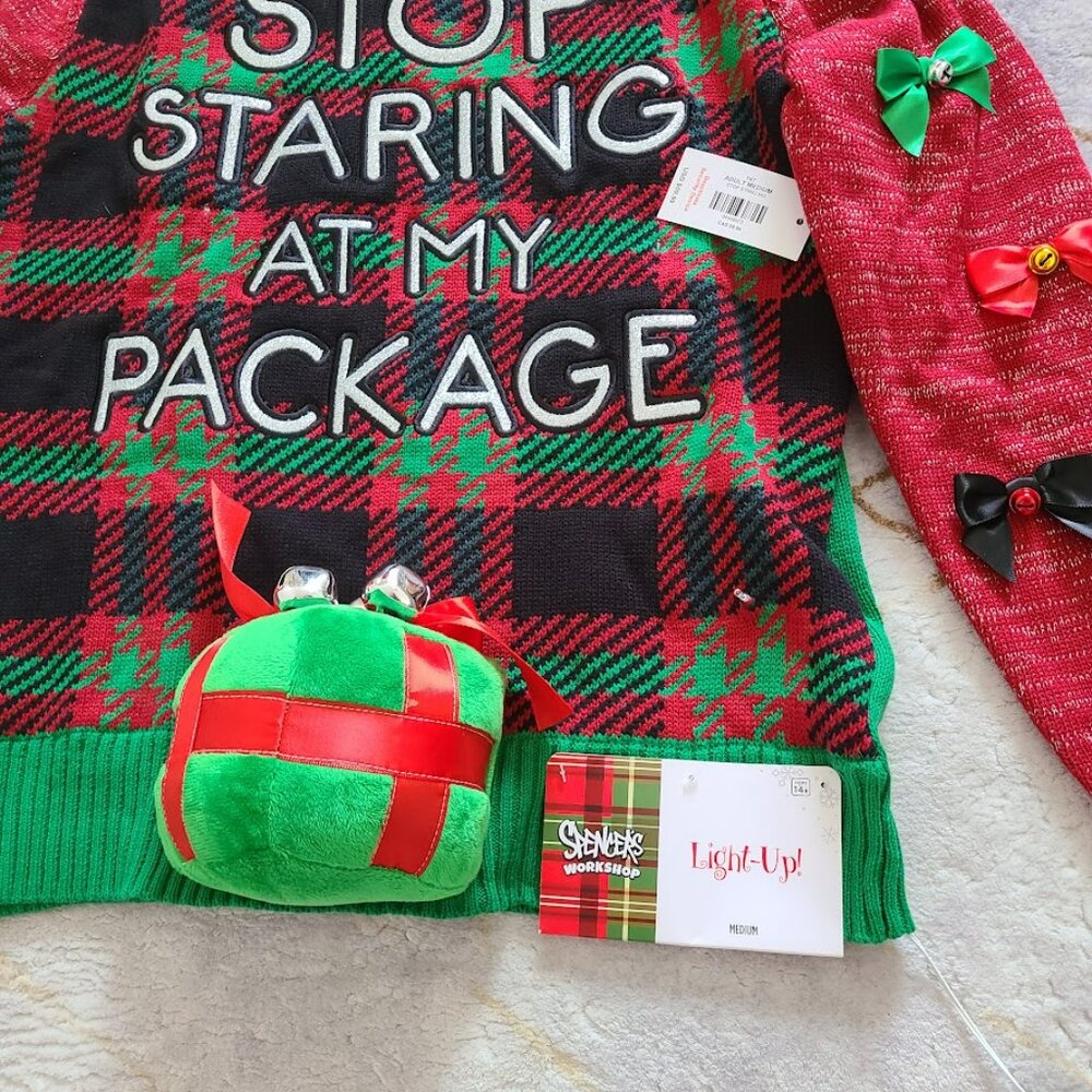 Spencer's Light Up Ugly Christmas Sweater Sound Effect Jingle Bells Medium NWT - Picture 4 of 9